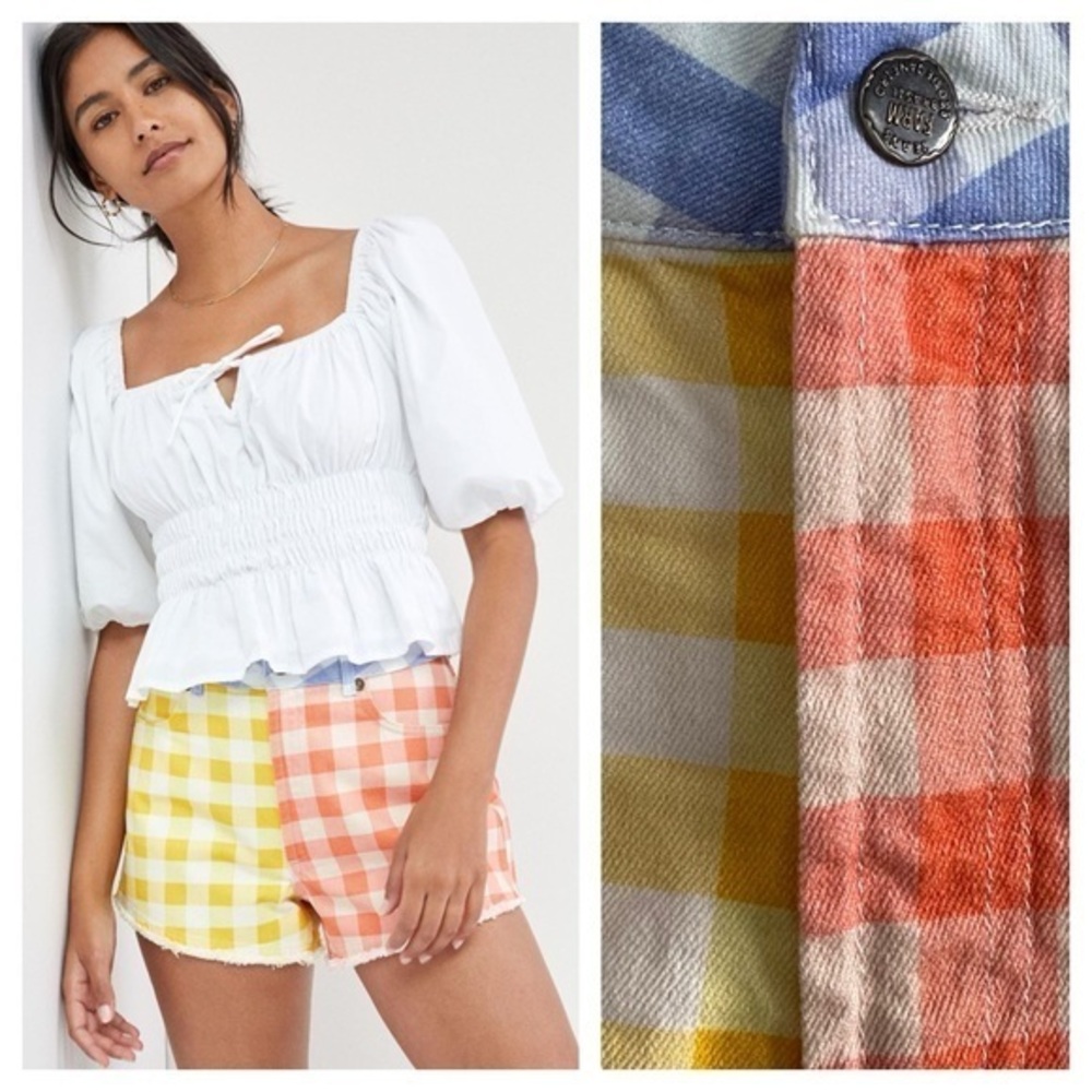 FARM Rio X Anthropologie Colorful Gingham Plaid Shorts XS